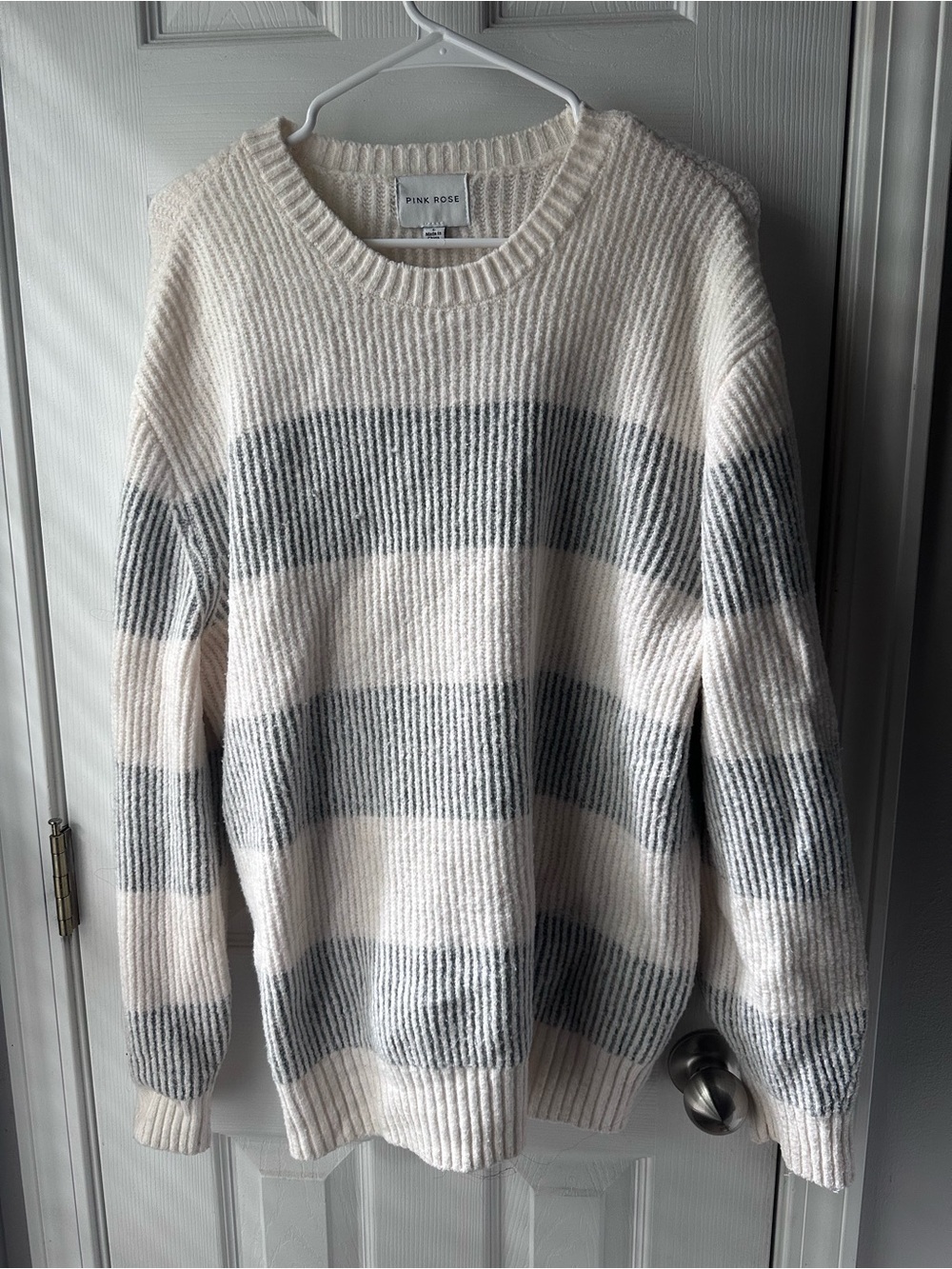 Pink Rose Cream & Gray Wide-Stripe Ribbed Sweater jumper